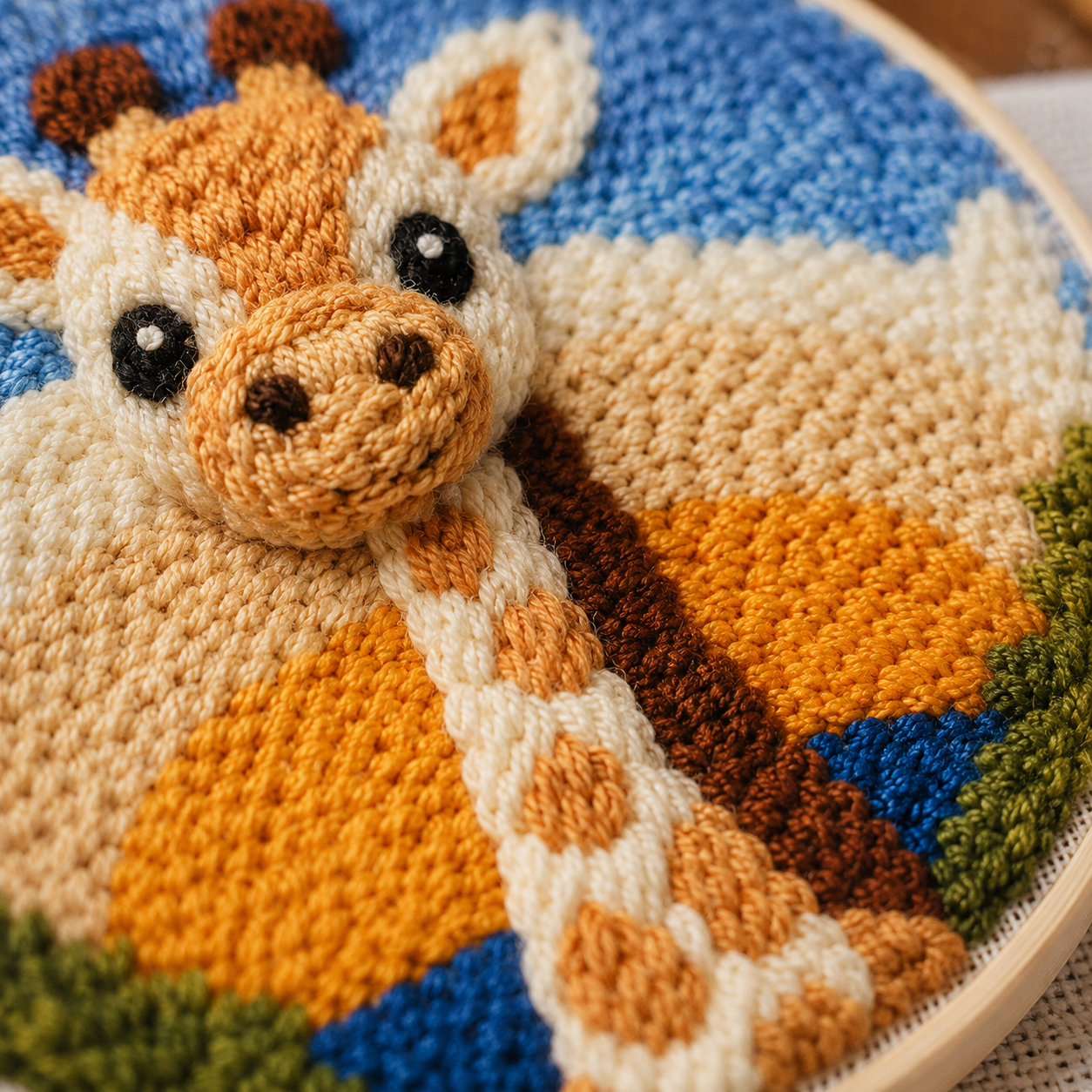 Detalje af Punch Needle Sød Giraf design