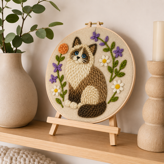 Færdigt Punch Needle motiv med Blomsterkat