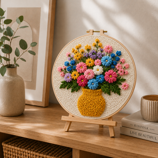 Færdigt Punch Needle motiv med Blomsterbuket