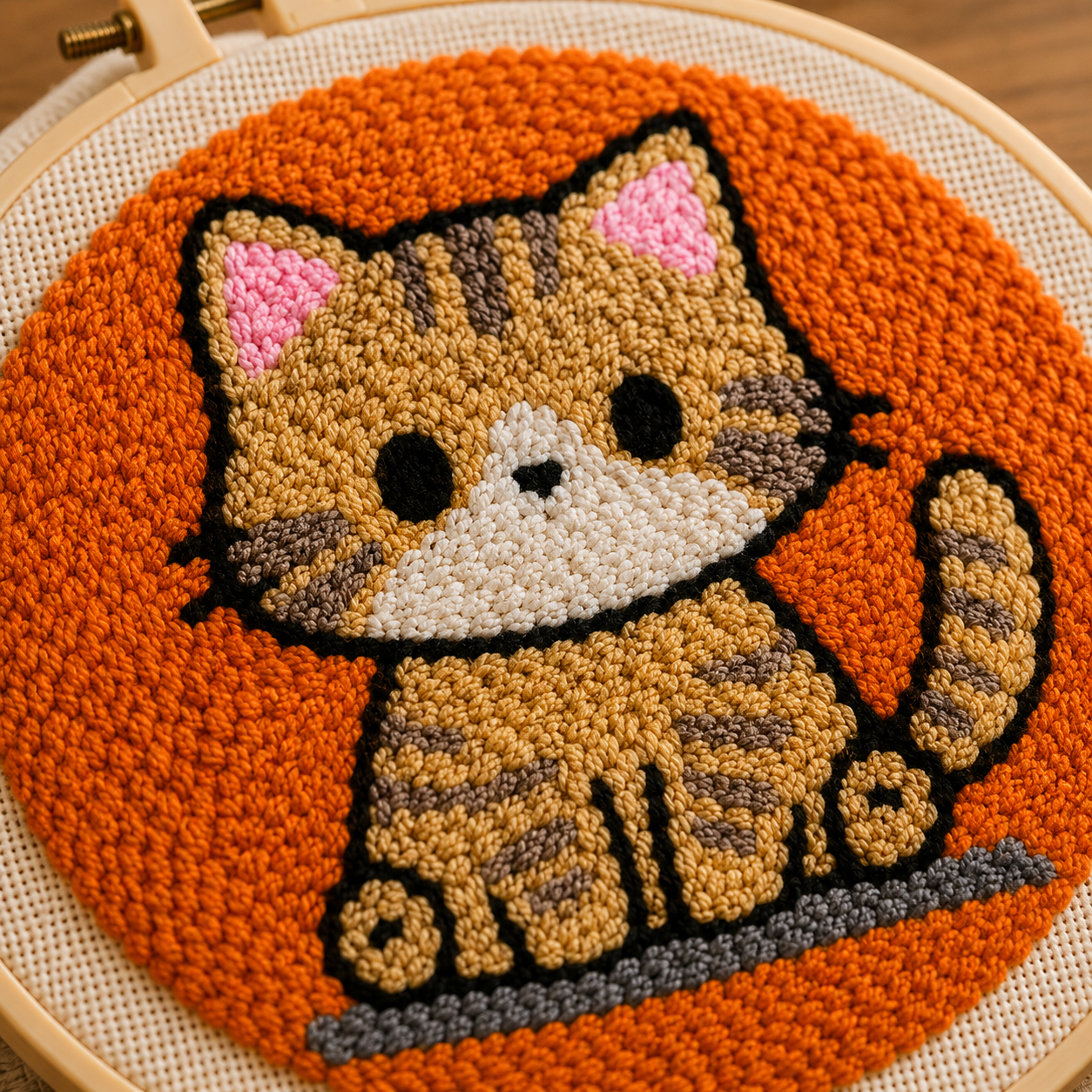 Detalje af Punch Needle Sød Kat design