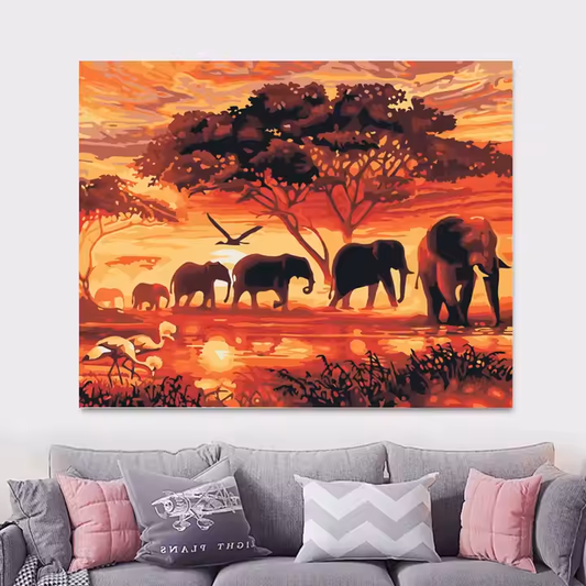 ELEFANTER OG SOLNEDGANG