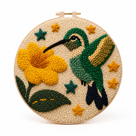Punch Needle kolibri med blomst