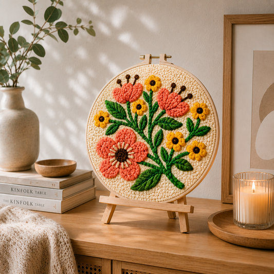 Færdigt Punch Needle motiv med Blomsterharmoni