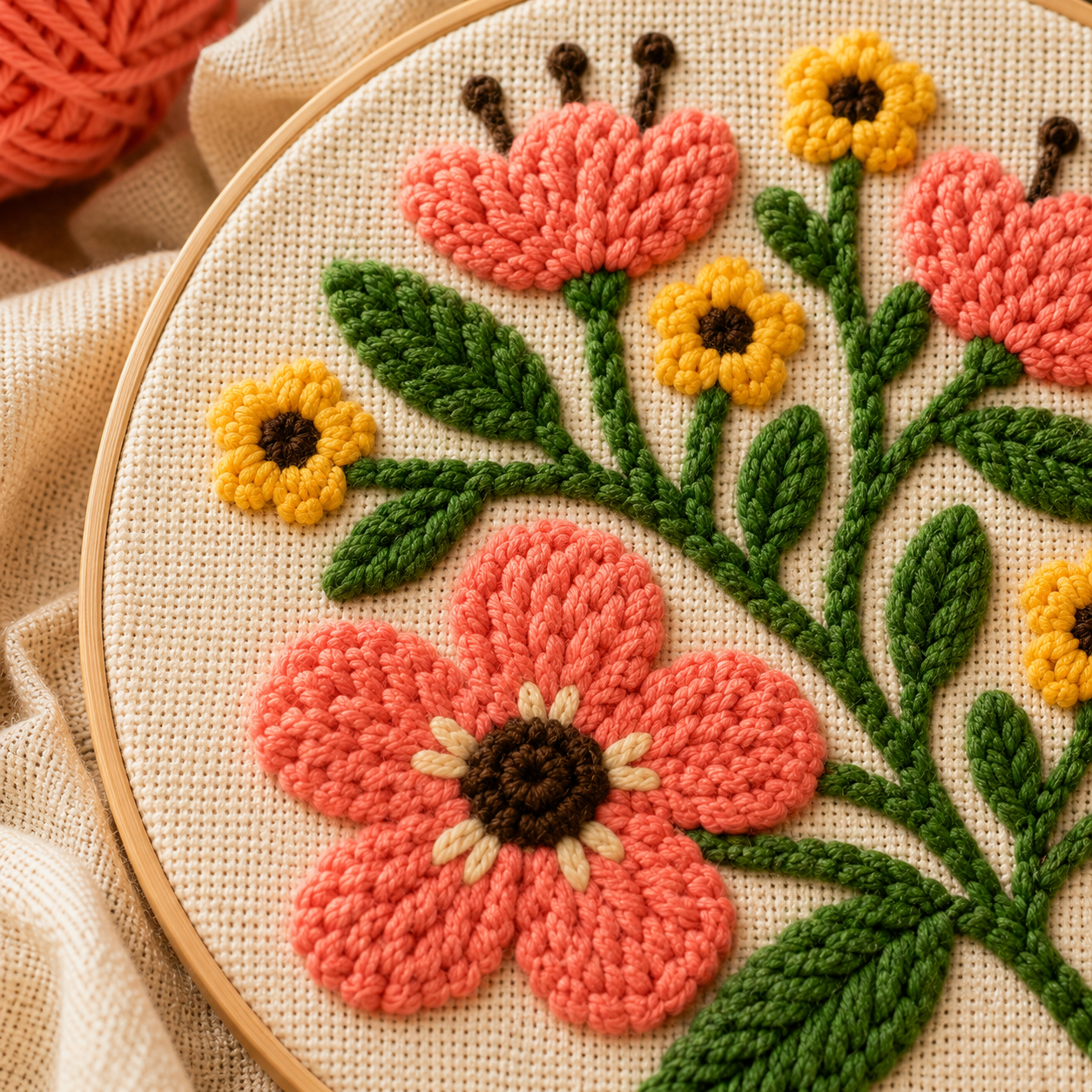 Detalje af Punch Needle Blomsterharmoni design