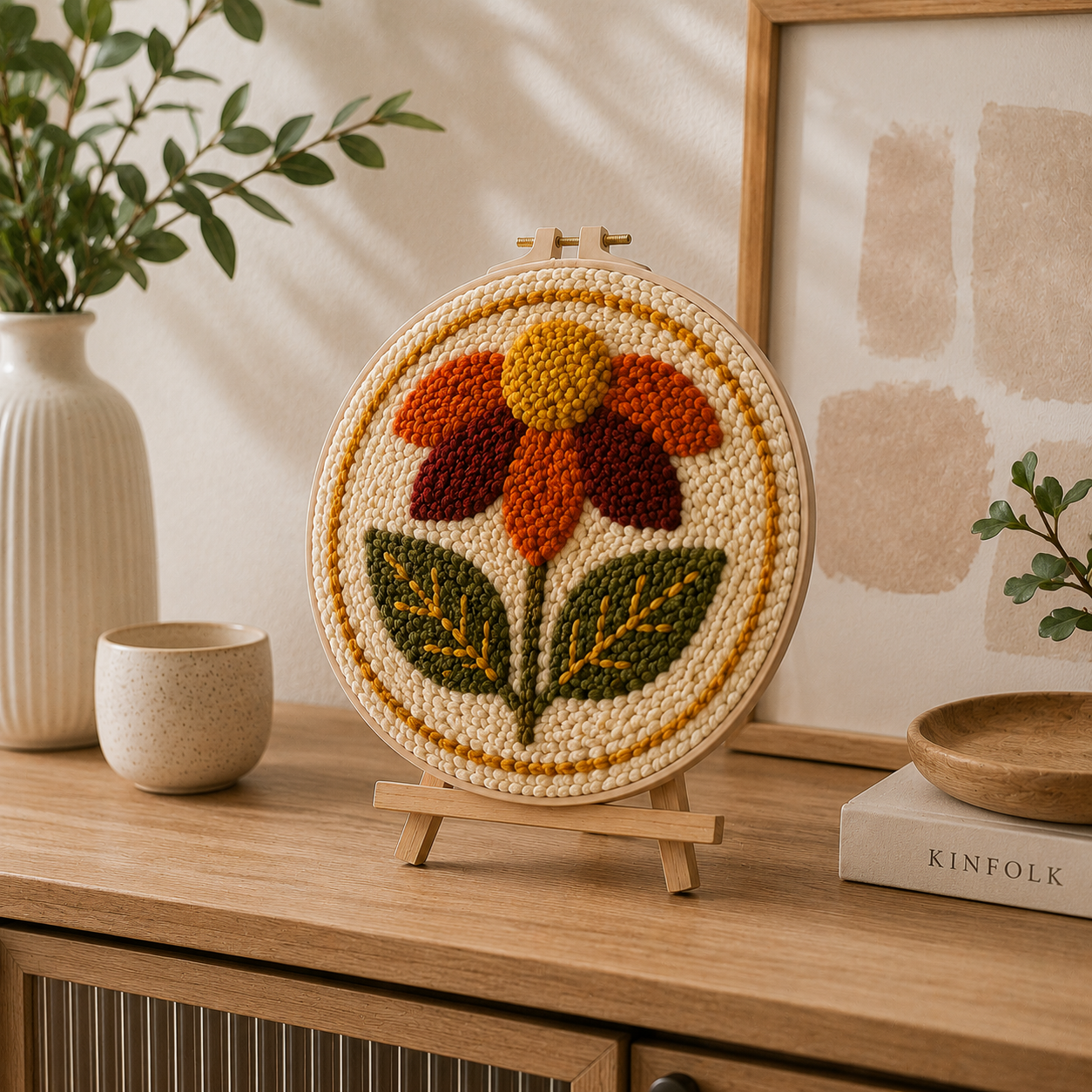 Færdigt Punch Needle motiv med Efterårsblomst