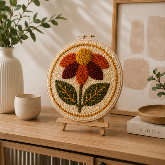 Færdigt Punch Needle motiv med Efterårsblomst