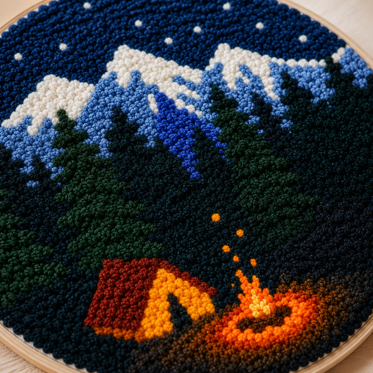 Detalje af Punch Needle Camping under Stjernerne design