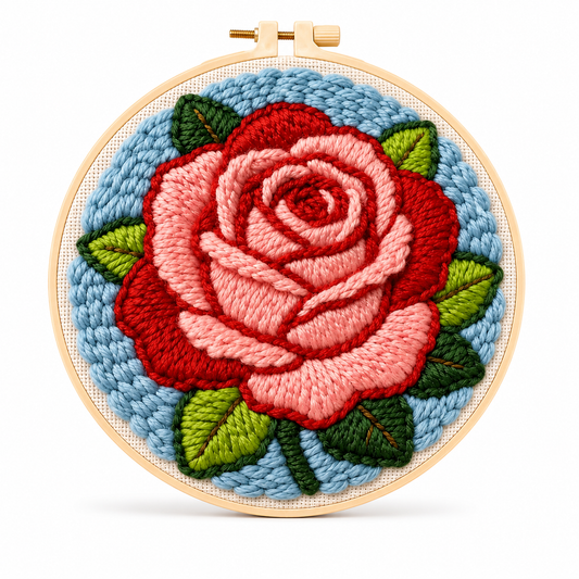 Punch Needle Smuk Rød Rose