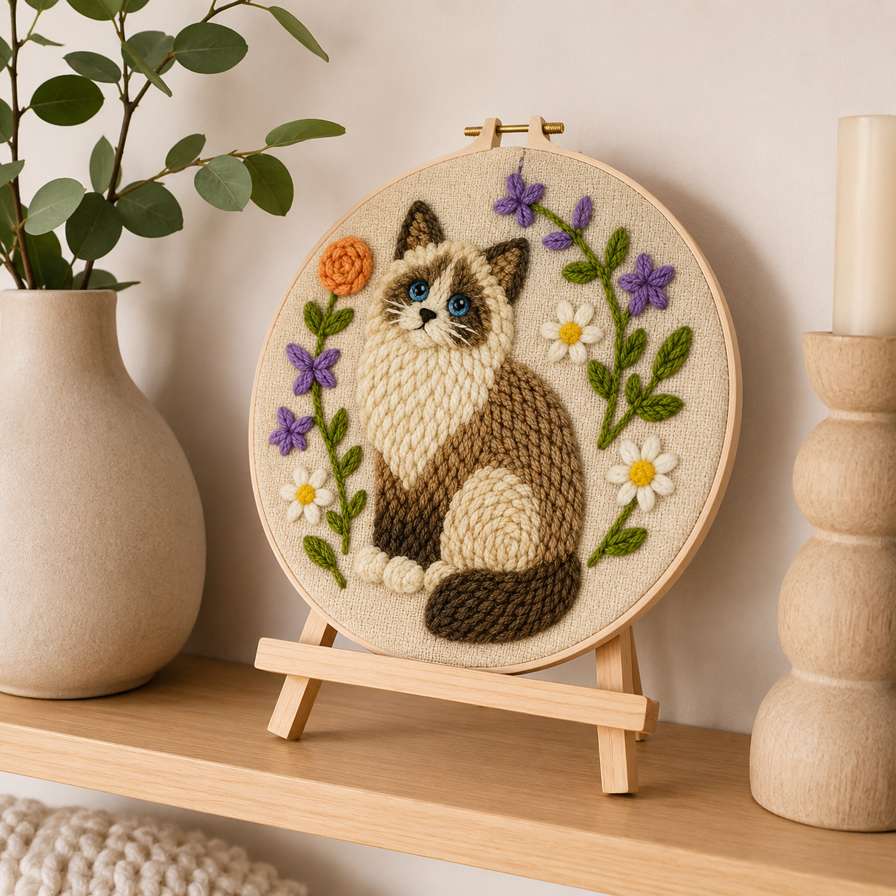 Færdigt Punch Needle motiv med Blomsterkat