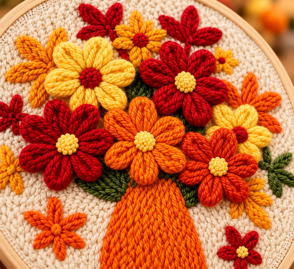 Detalje af Punch Needle Blomsterbuket i Vase design 