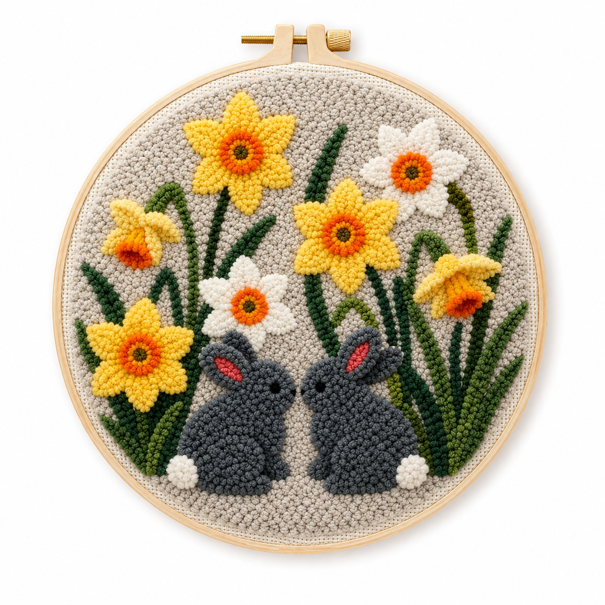 Punch Needle To Kaniner i Blomsterhaven