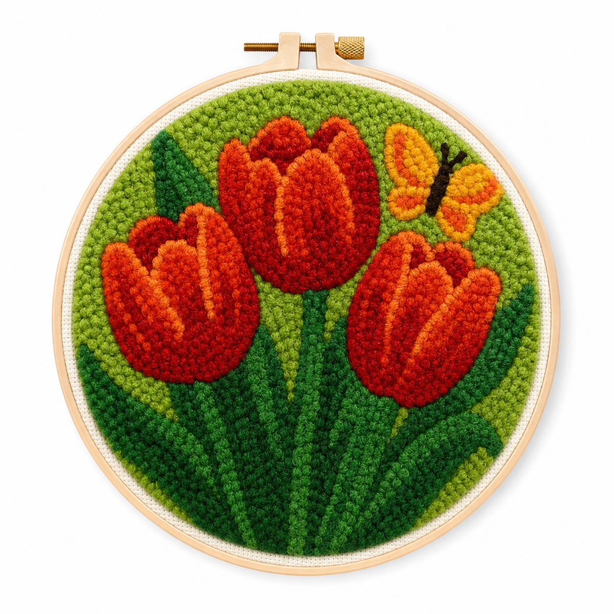 Punch Needle Farverige Tulipaner med Sommerfugl