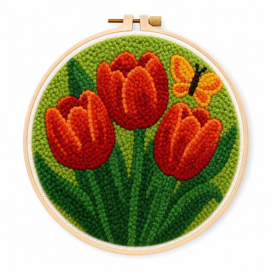 Punch Needle Farverige Tulipaner med Sommerfugl