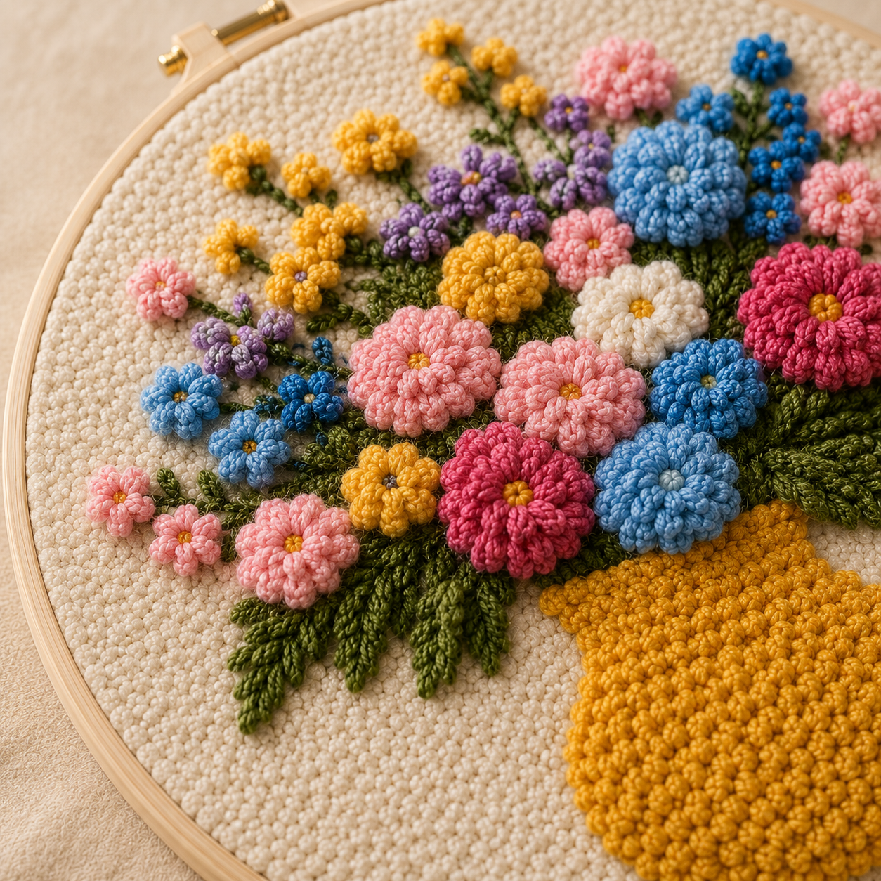Detalje af Punch Needle Blomsterbuket design