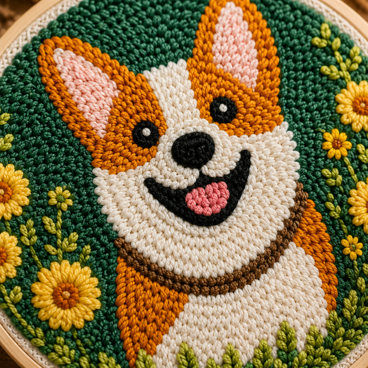 Detalje af Punch Needle Glad Corgi design