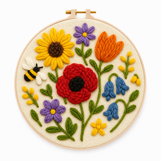 Punch Needle Humlebi i Blomsterengen