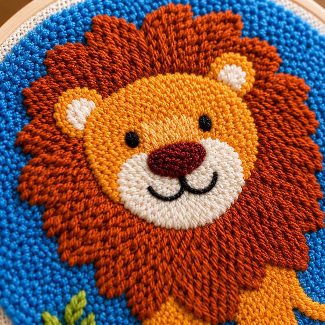 Detalje af Punch Needle Lille Løve design