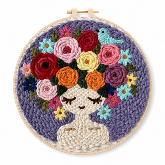 Punch Needle Mediterende Blomsterpige