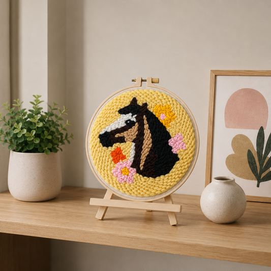 Færdigt Punch Needle motiv med Blomsterhest
