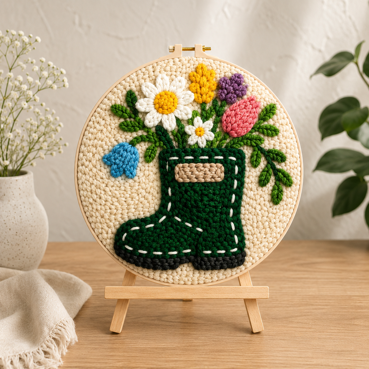 Færdigt Punch Needle motiv med Blomsterstøvle