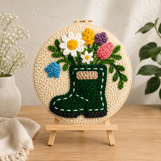 Færdigt Punch Needle motiv med Blomsterstøvle