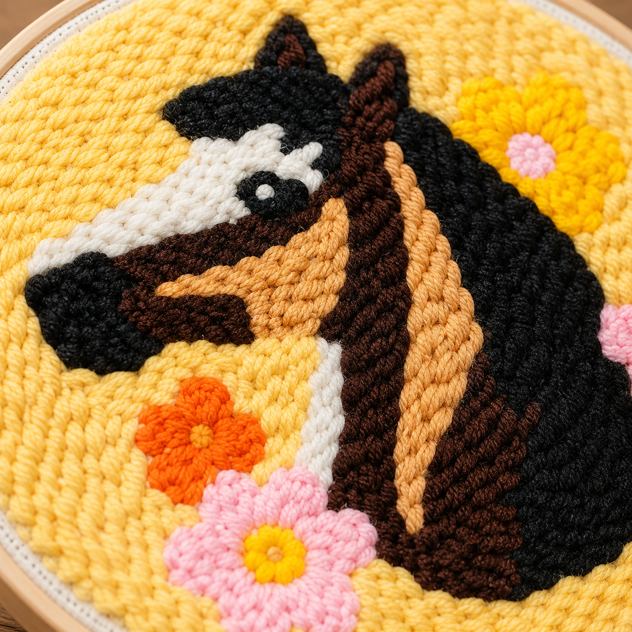 Detalje af Punch Needle Blomsterhest design