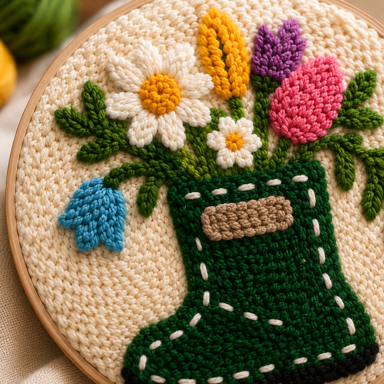 Detalje af Punch Needle Blomsterstøvle design