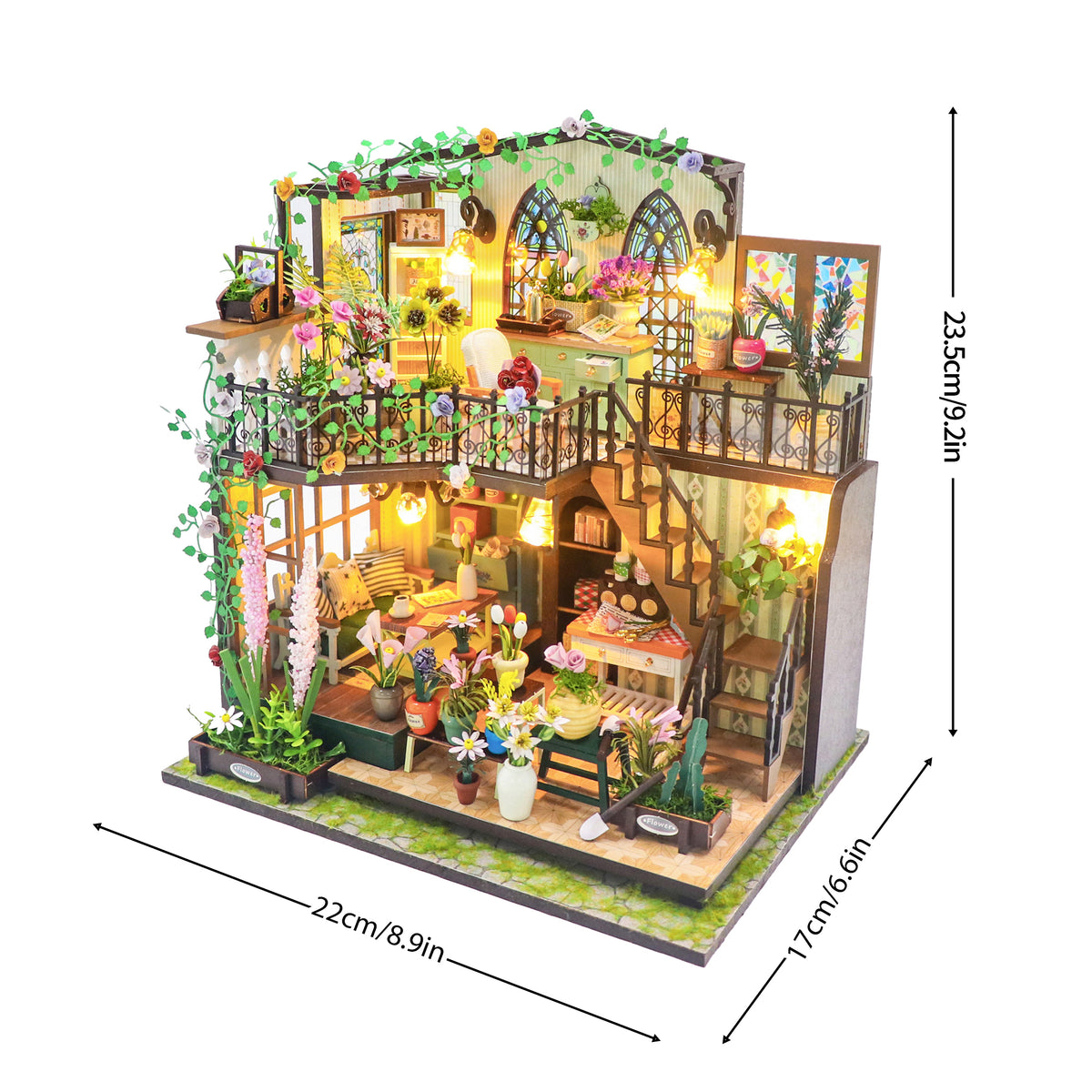 DIY miniature byggesæt Darcy Blomsterhus med små dele til samling
